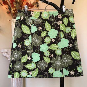 Ann Taylor Loft leaf floral stretchy skirt 10P green brown